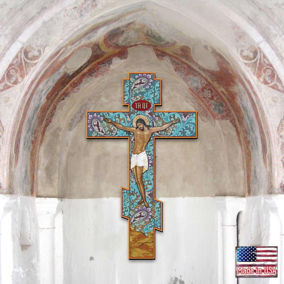 Golden Leaf Wooden Wall Cross