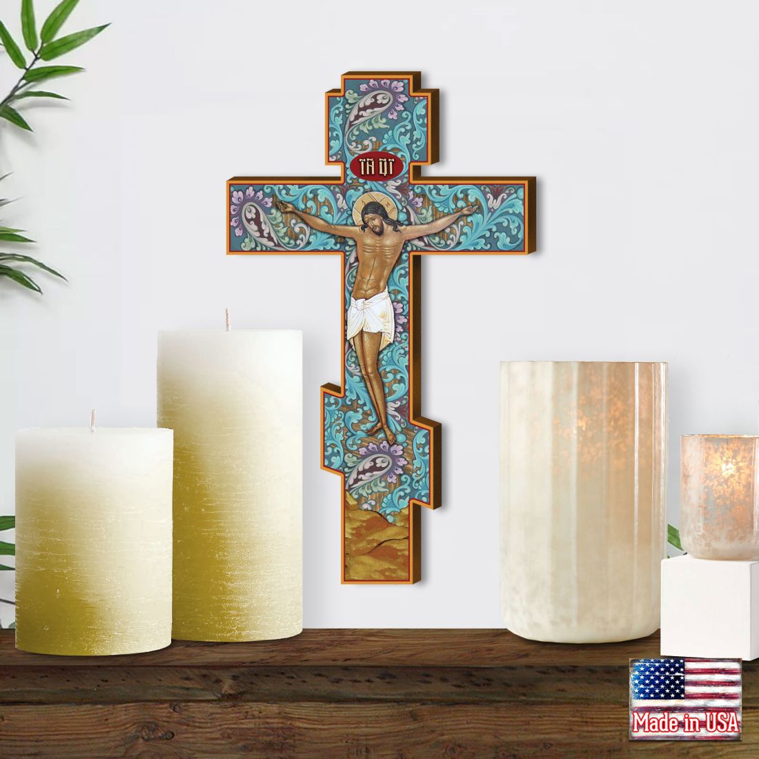 Golden Leaf Wooden Wall Cross