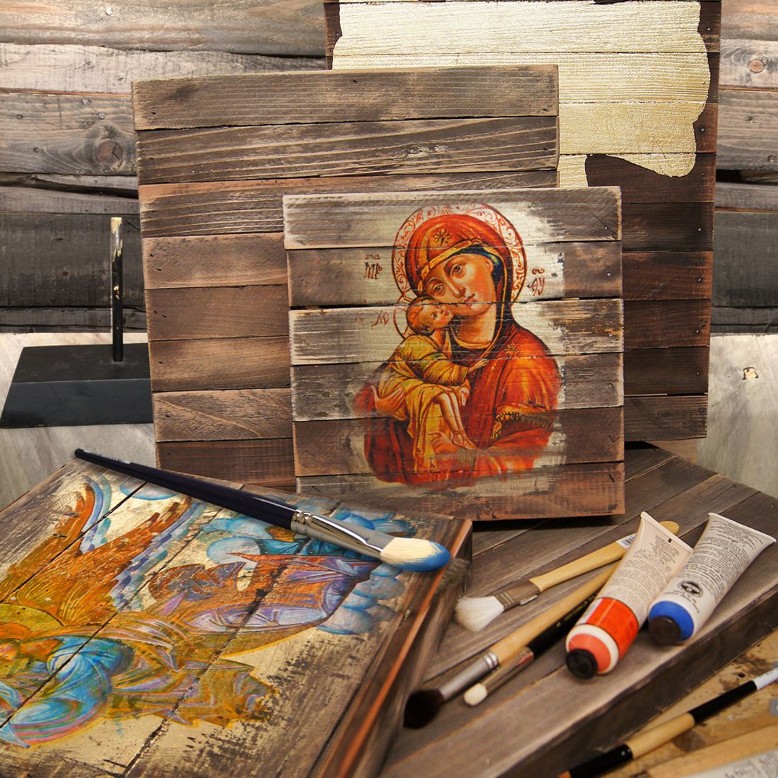 Golden Leaf Wooden Wall Cross