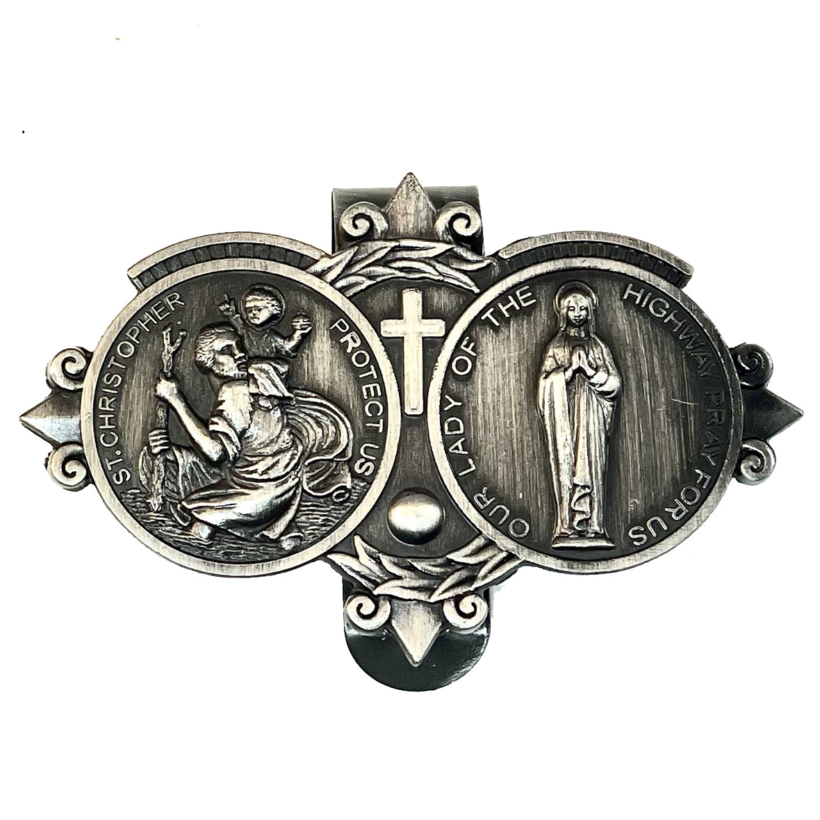 Saint Christopher and Our Lady of the Highway Visor Clip